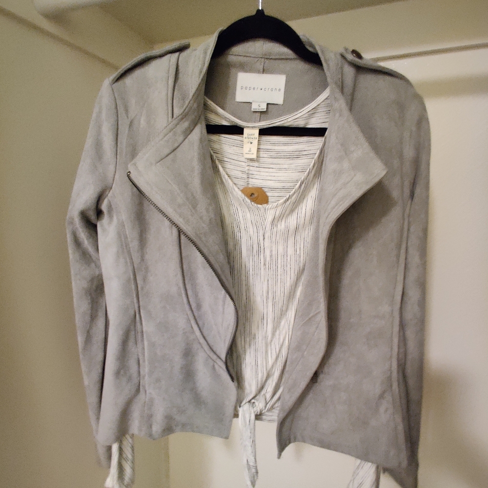 Gray Moto Jacket soft faux-suede like fabric